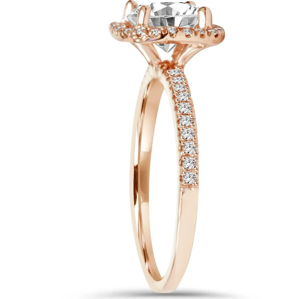 1 1/2ct Lab Created Diamond Cushion Halo 14K Rose Gold Engagement Ring