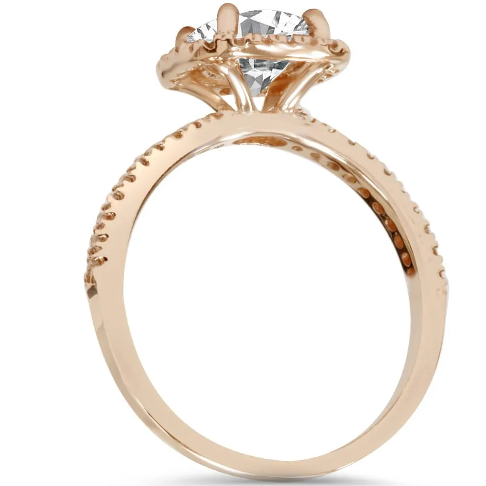 1 1/2ct Lab Created Diamond Cushion Halo 14K Rose Gold Engagement Ring