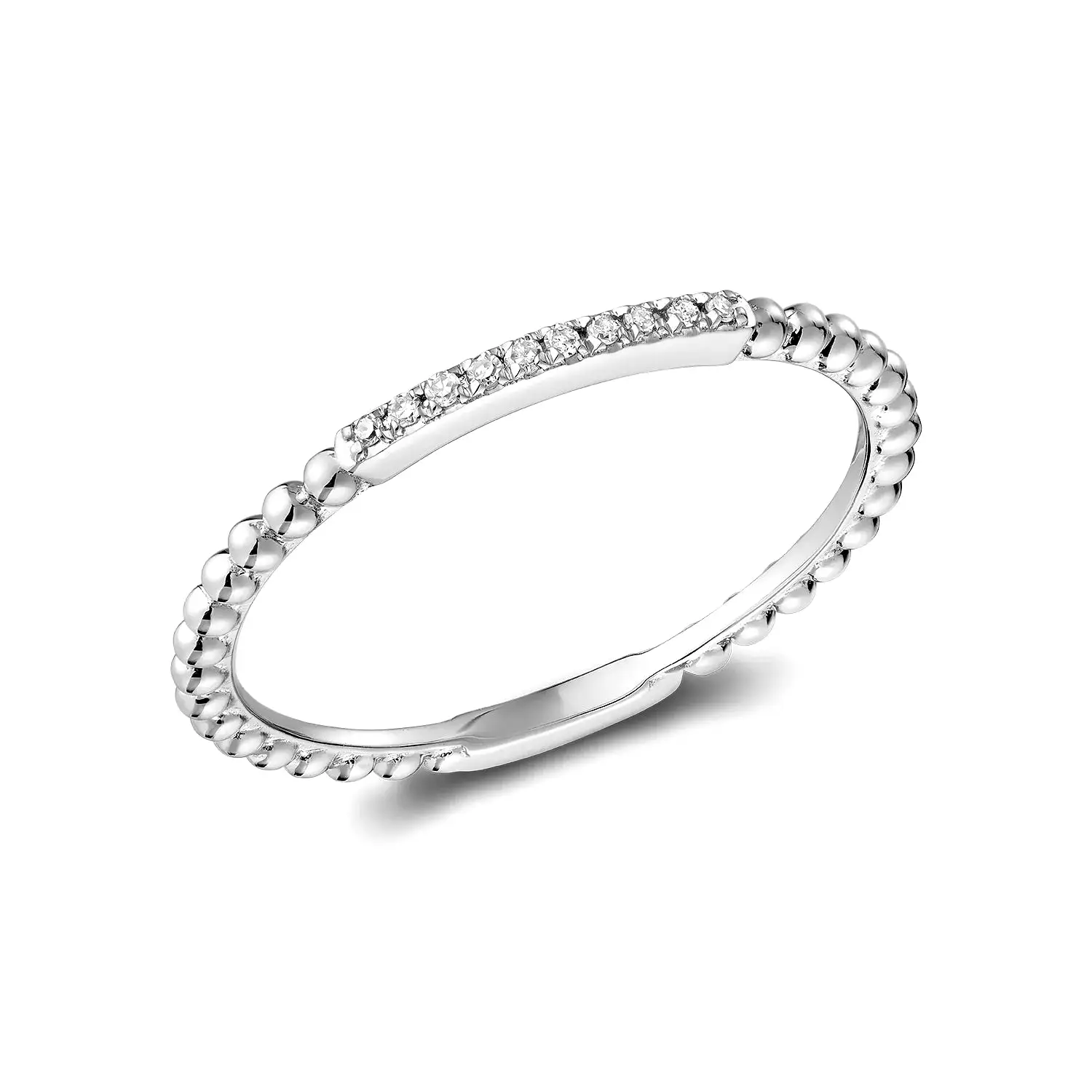 10k Gold Stackable Beaded Diamond Ring