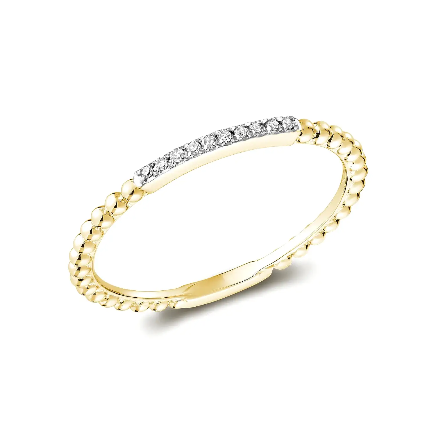 10k Gold Stackable Beaded Diamond Ring