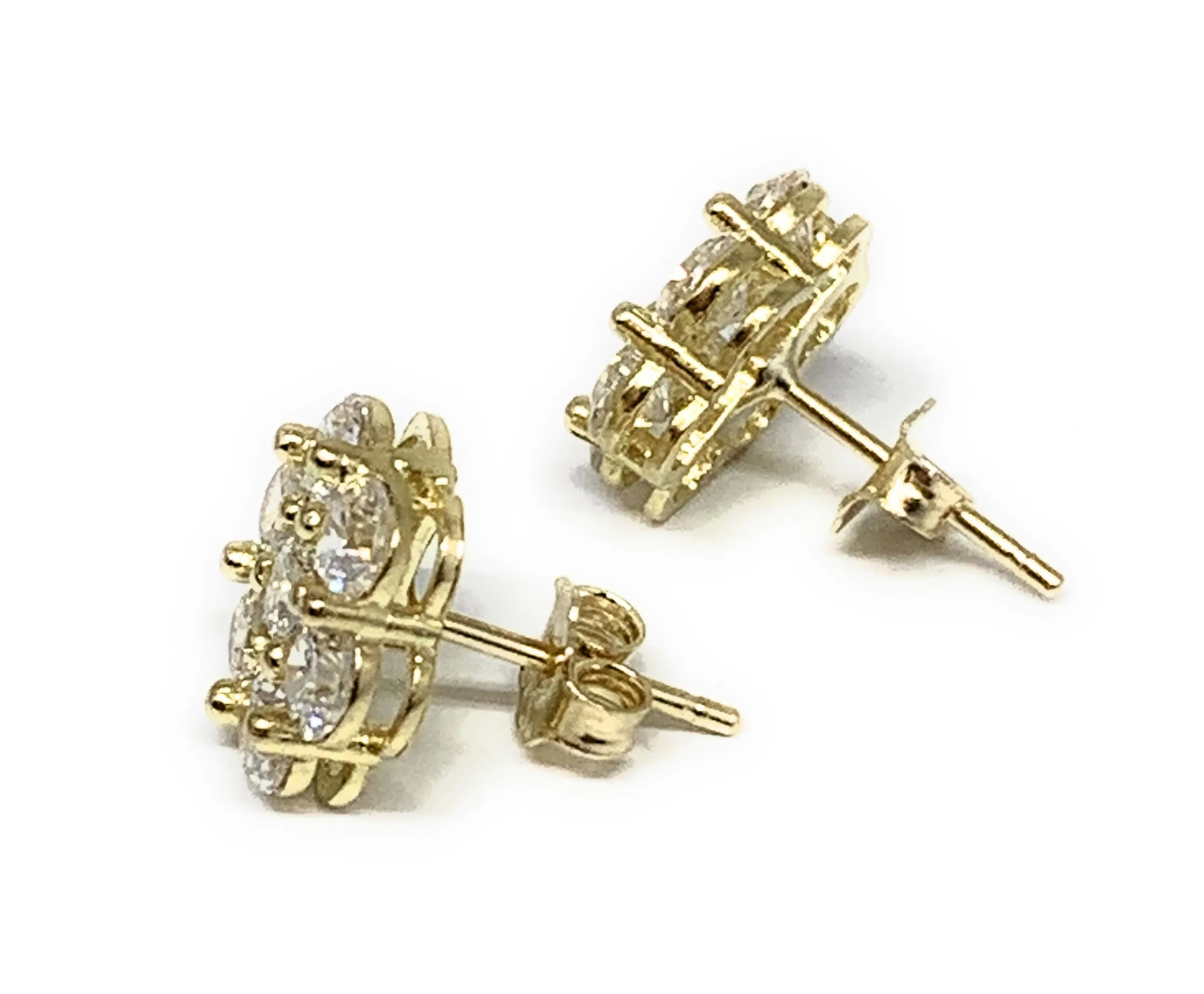 10k Solid Gold Cubic Zirconia CZ Flower Stud Earrings