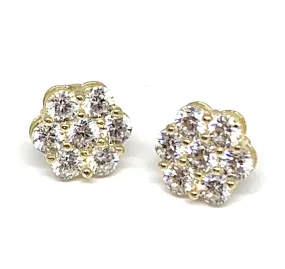 10k Solid Gold Cubic Zirconia CZ Flower Stud Earrings