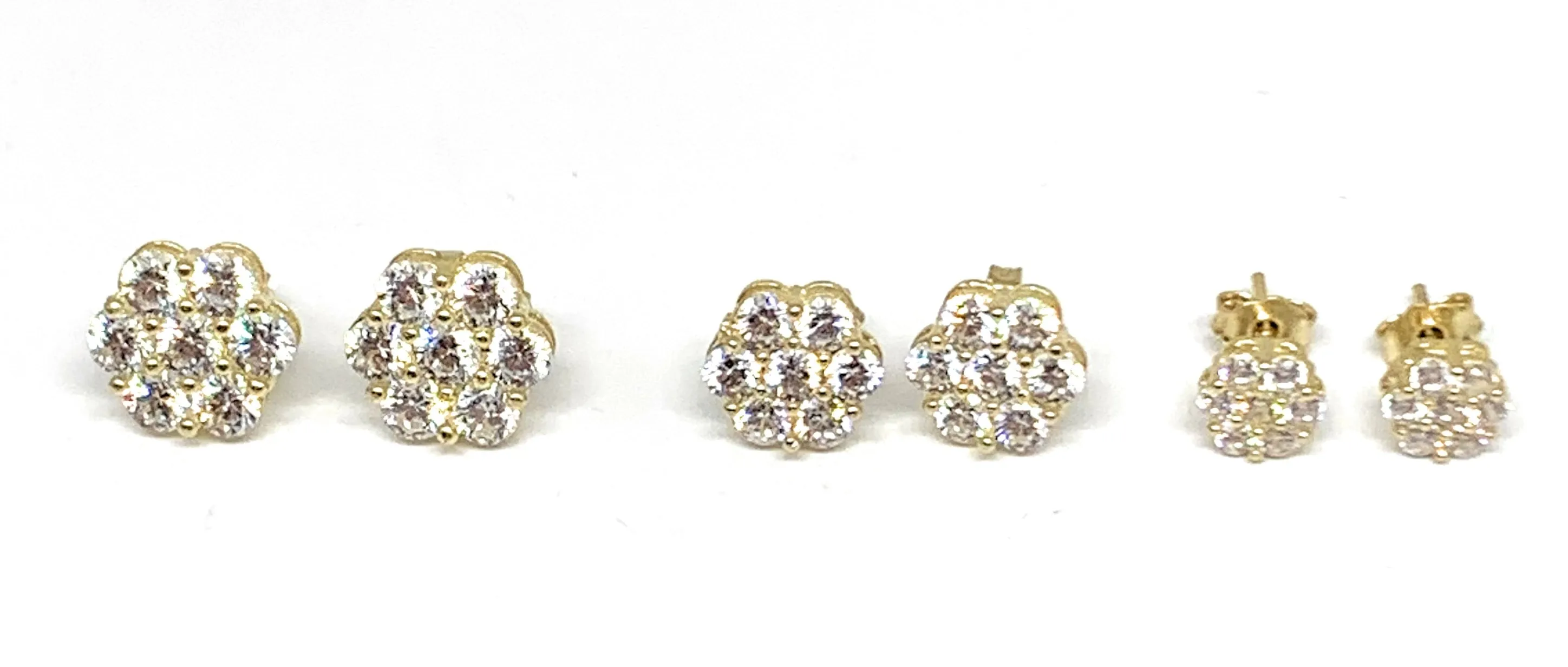 10k Solid Gold Cubic Zirconia CZ Flower Stud Earrings