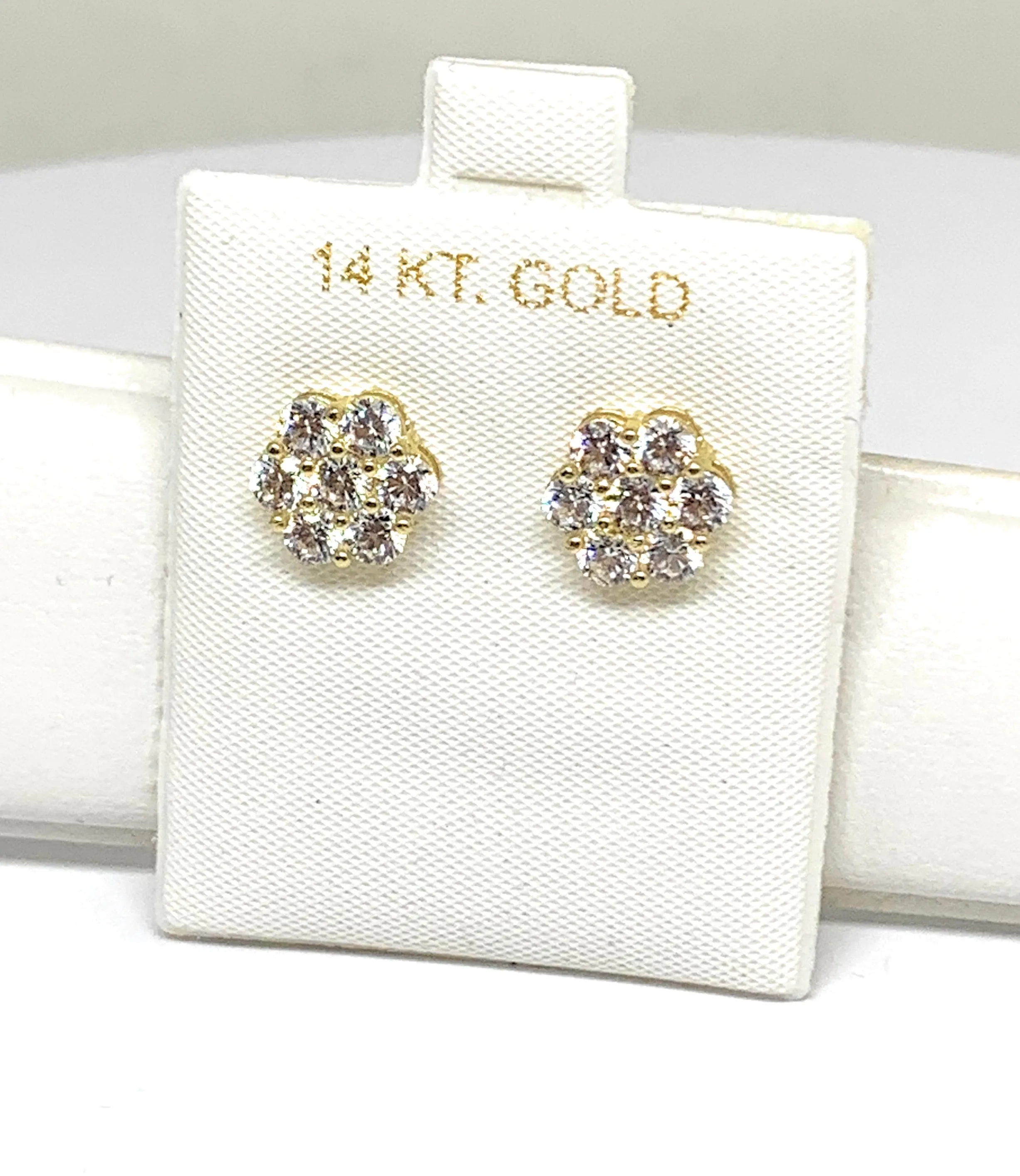 10k Solid Gold Cubic Zirconia CZ Flower Stud Earrings