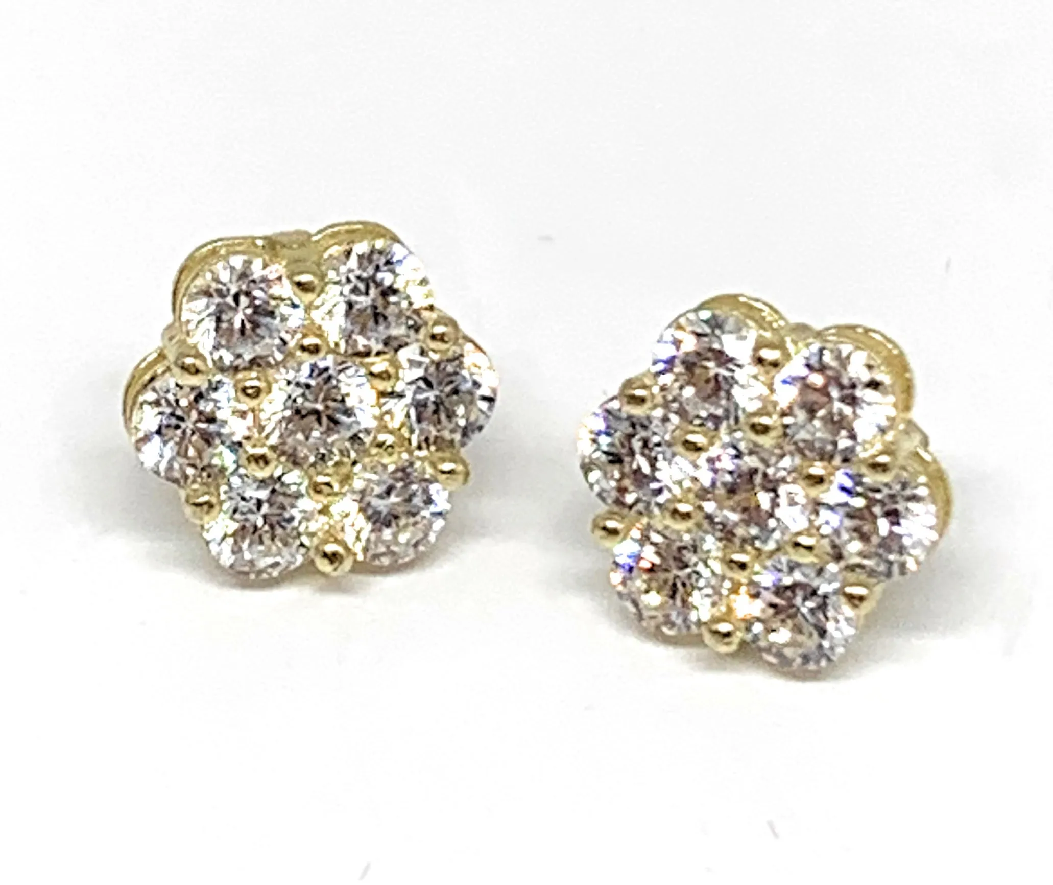 10k Solid Gold Cubic Zirconia CZ Flower Stud Earrings