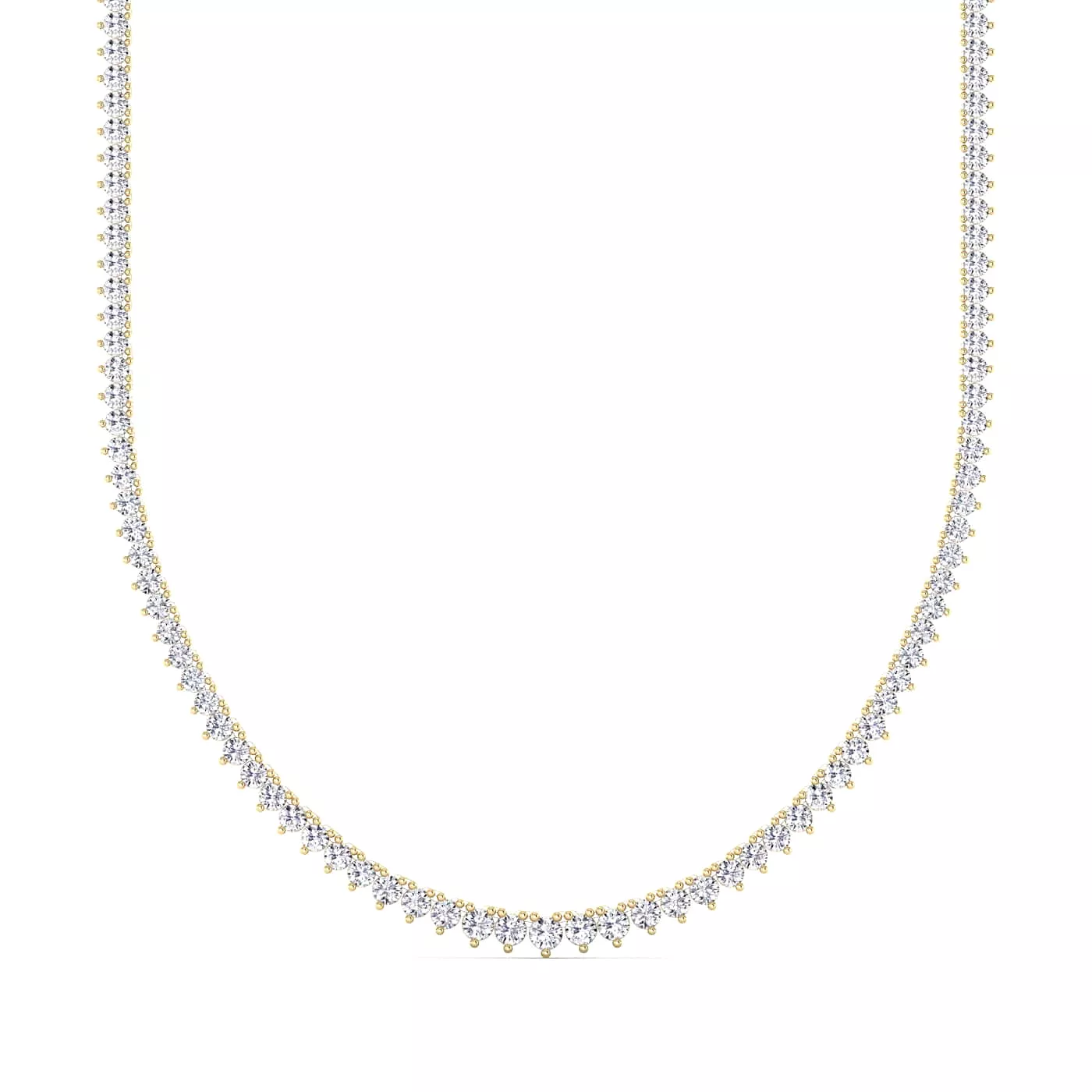 14K & 18K Gold and Diamond Tennis Necklace Graduated 3-Prong Setting, Lab Grown, 8.5-11.5cts