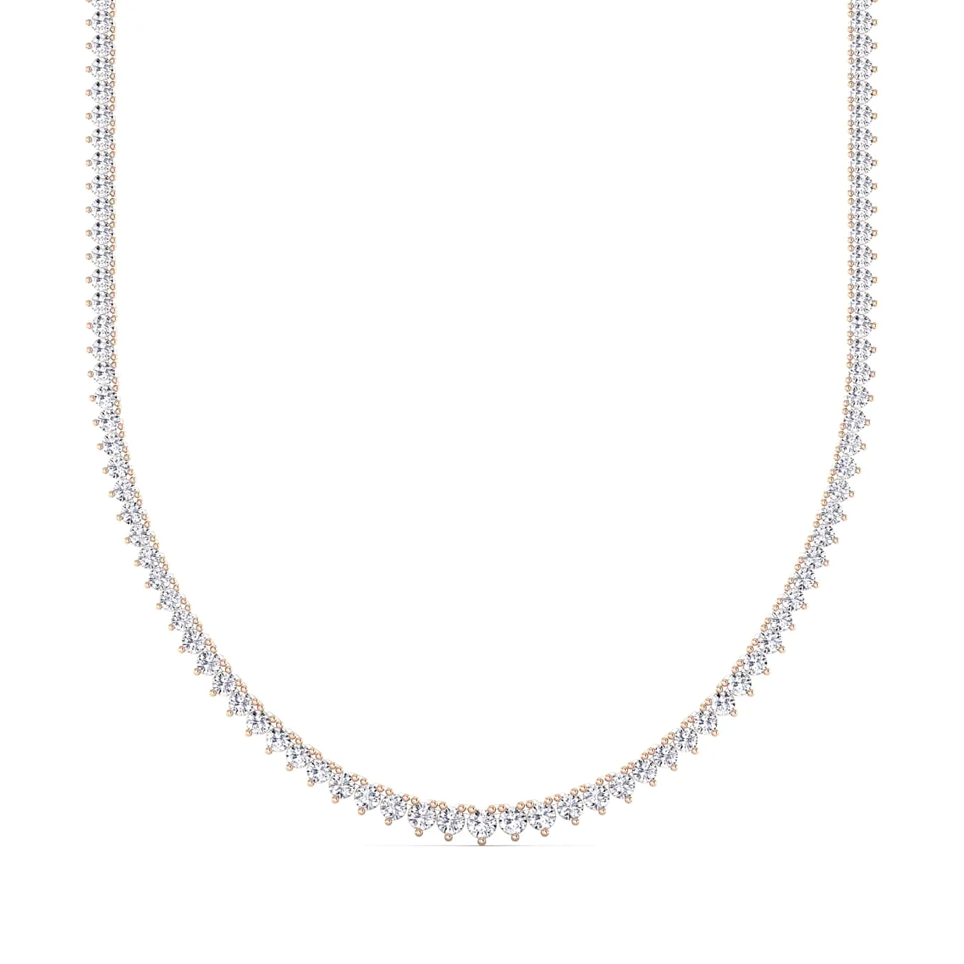 14K & 18K Gold and Diamond Tennis Necklace Graduated 3-Prong Setting, Lab Grown, 8.5-11.5cts