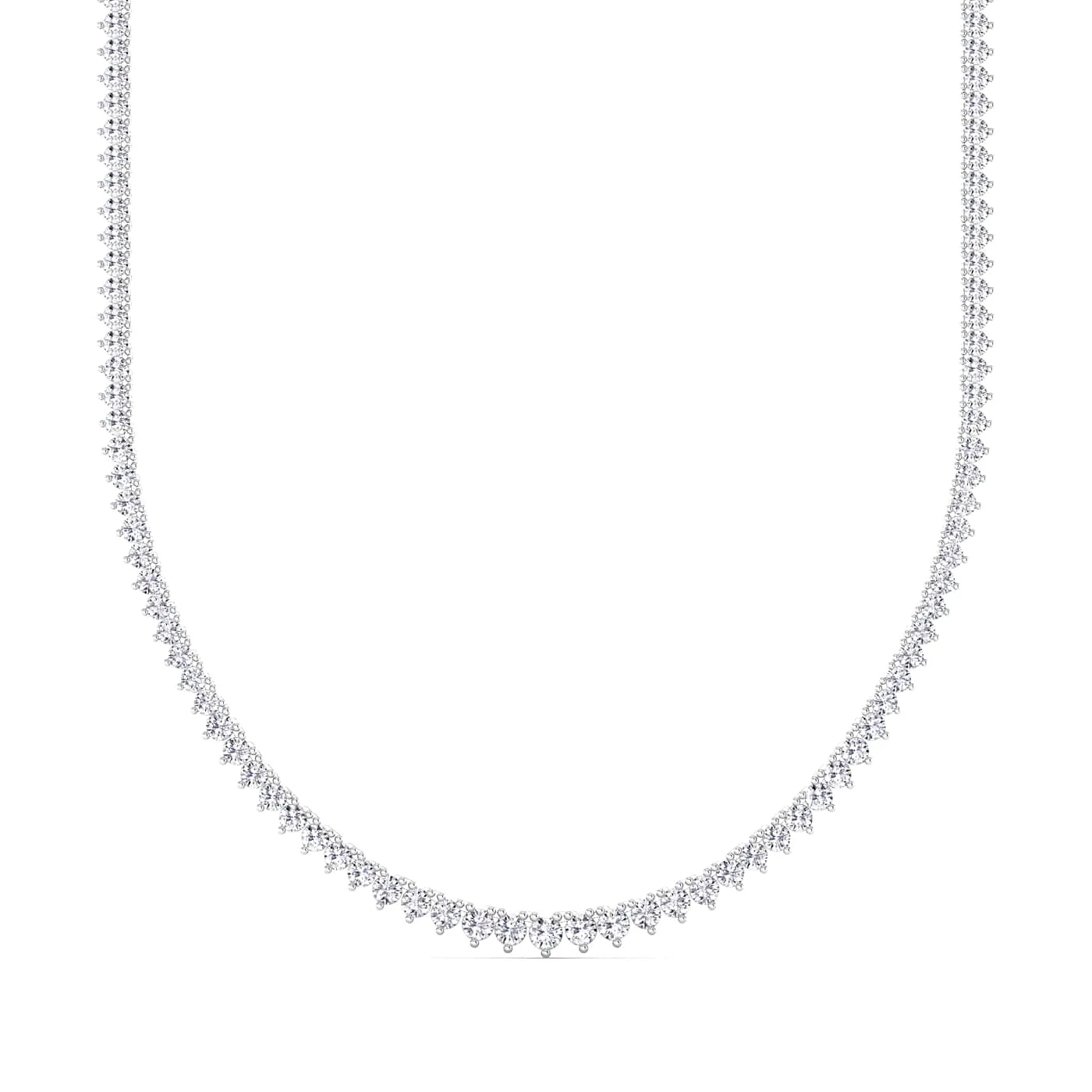 14K & 18K Gold and Diamond Tennis Necklace Graduated 3-Prong Setting, Lab Grown, 8.5-11.5cts