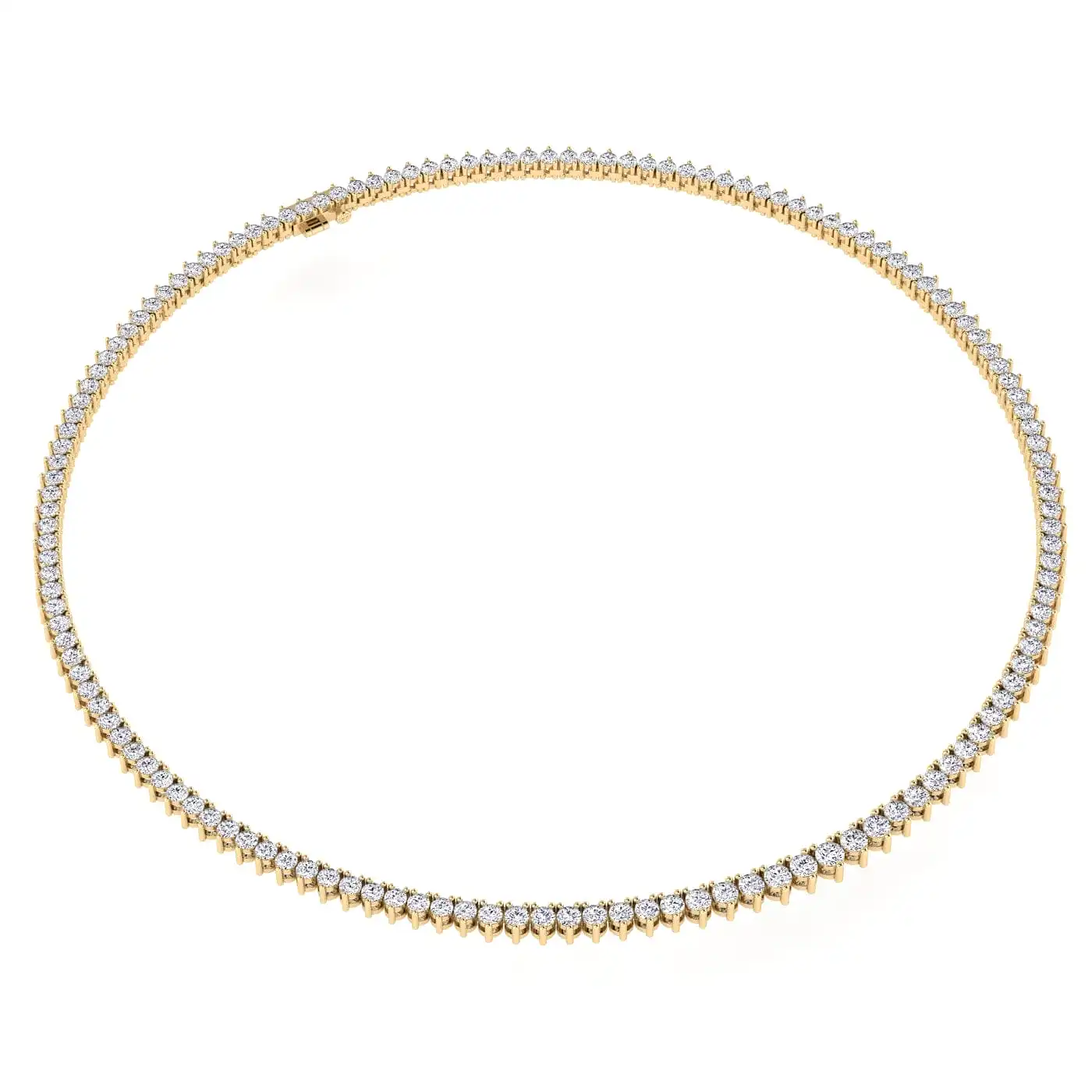 14K & 18K Gold and Diamond Tennis Necklace Graduated 3-Prong Setting, Lab Grown, 8.5-11.5cts