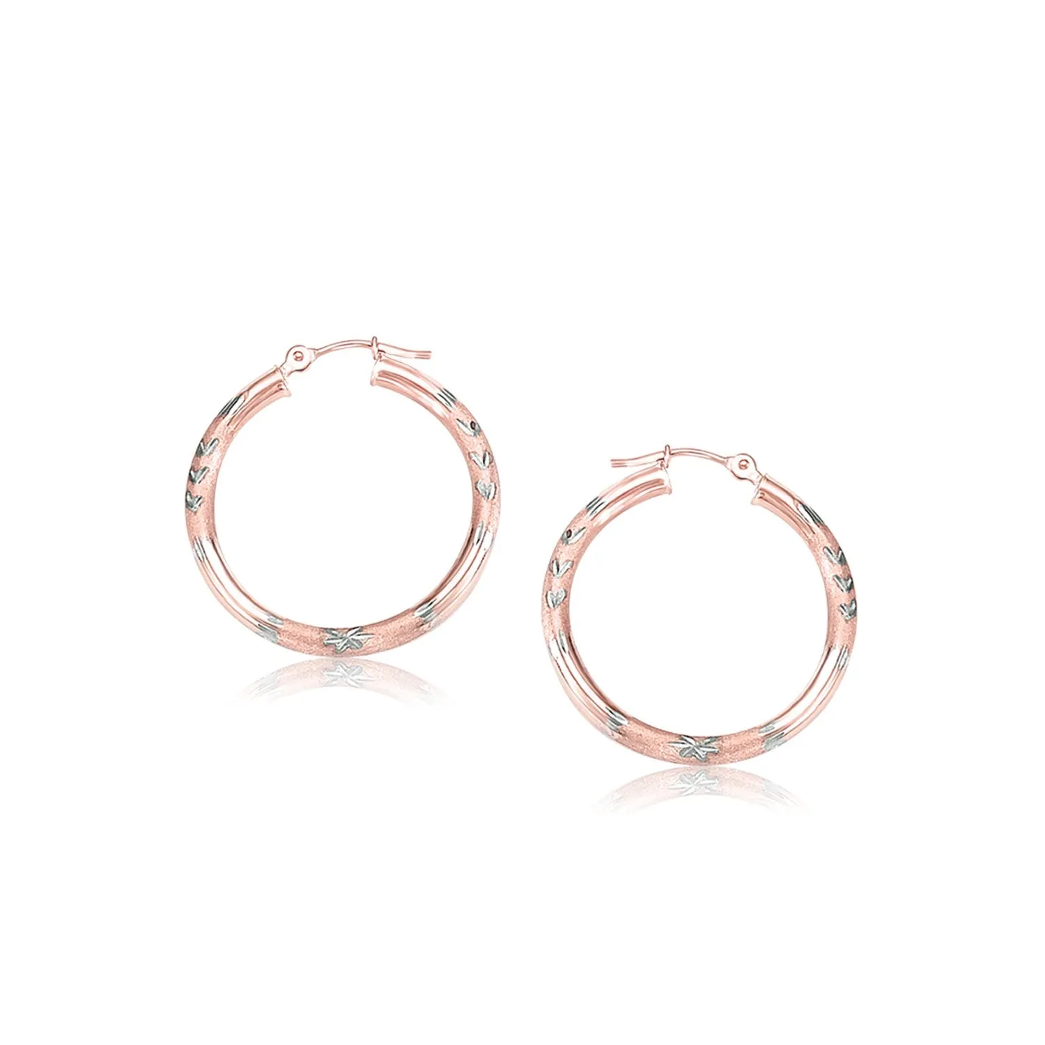 14k Rose Gold Fancy Diamond Cut Hoop Earrings (25mm Diameter)-rx24404