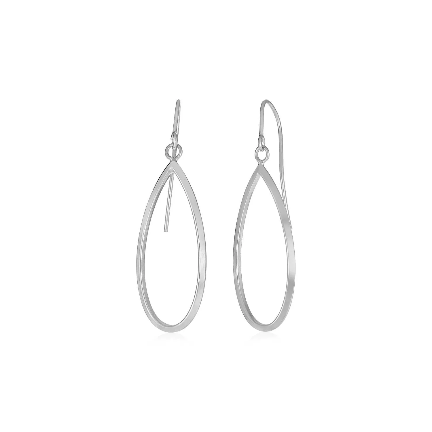 14k White Gold Earrings with Polished Open Teardrop Dangles-rx44083