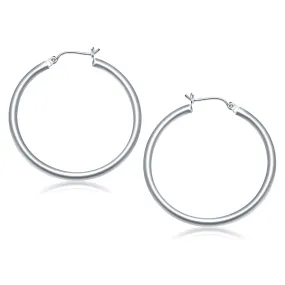 14k White Gold Polished Hoop Earrings (40 mm)-rx47361