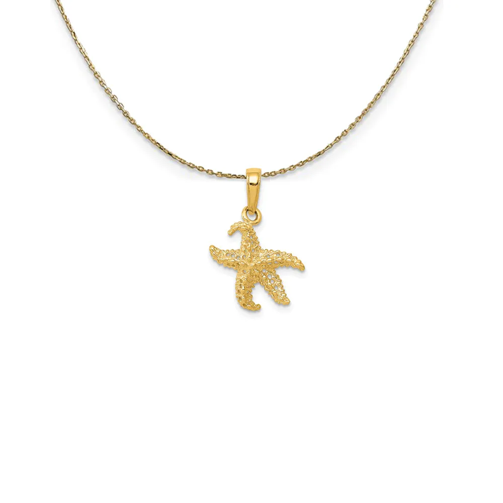 14k Yellow Gold 12mm Textured and Cutout Starfish Necklace