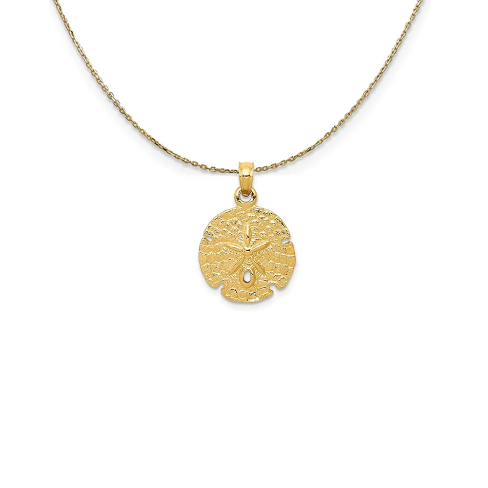 14k Yellow Gold 15mm Textured Sand Dollar Necklace