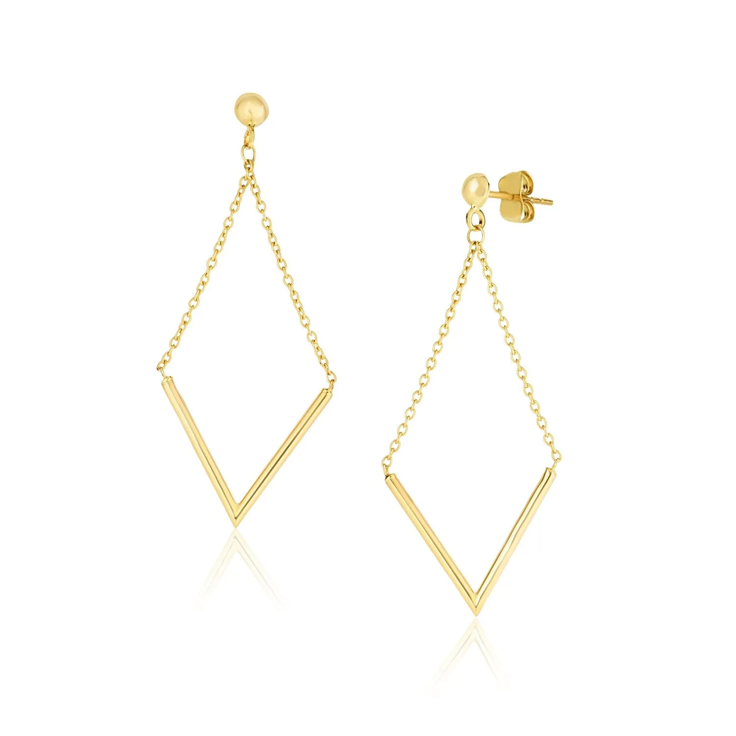 14k Yellow Gold Diamond Shape Chain Drop Earrings-rx58995