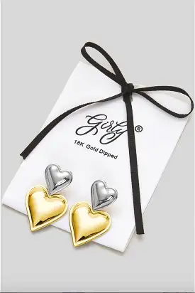 18K Two Tone Heart Earrings