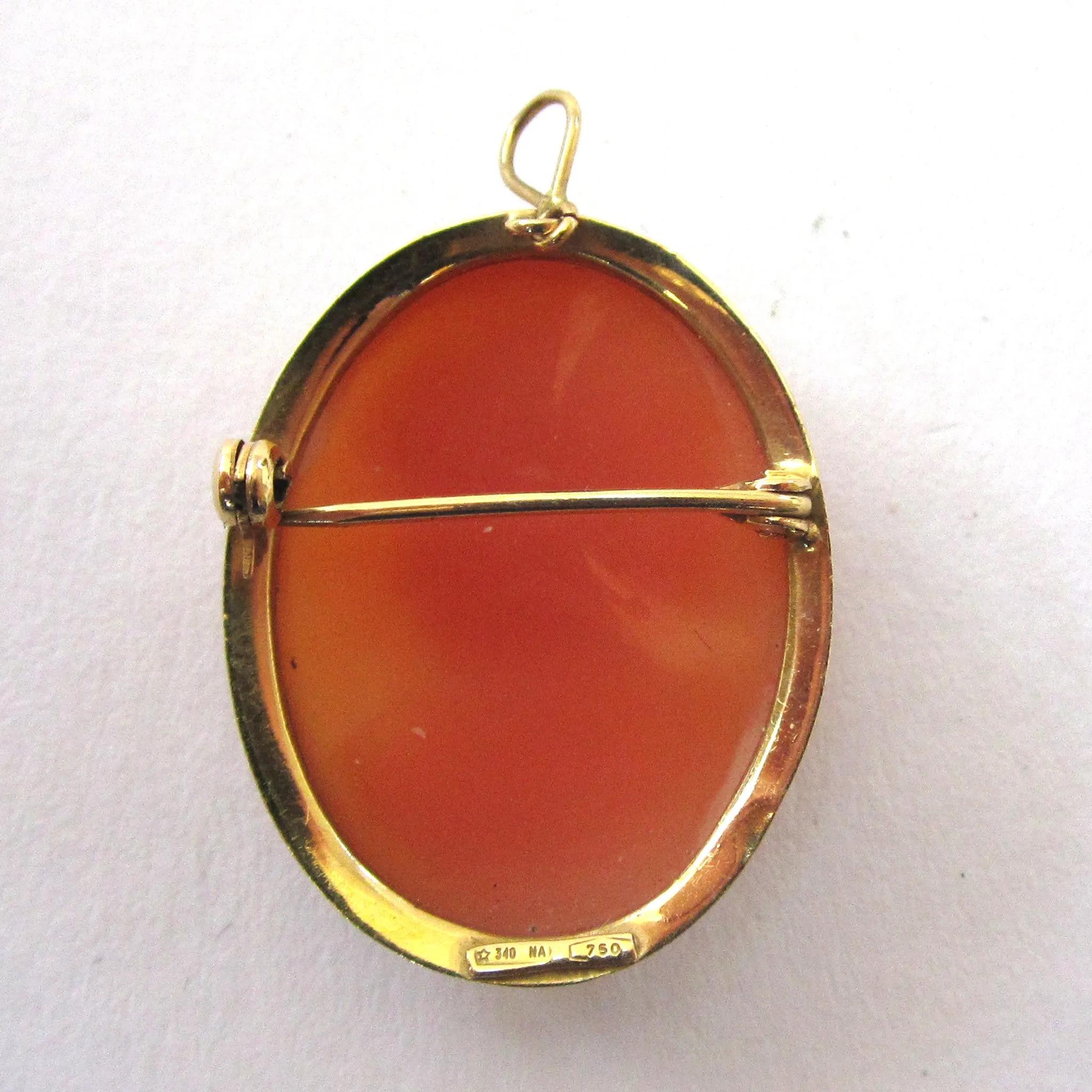 18K Yellow Gold Estate Shell Cameo Brooch/Pin/Pendant