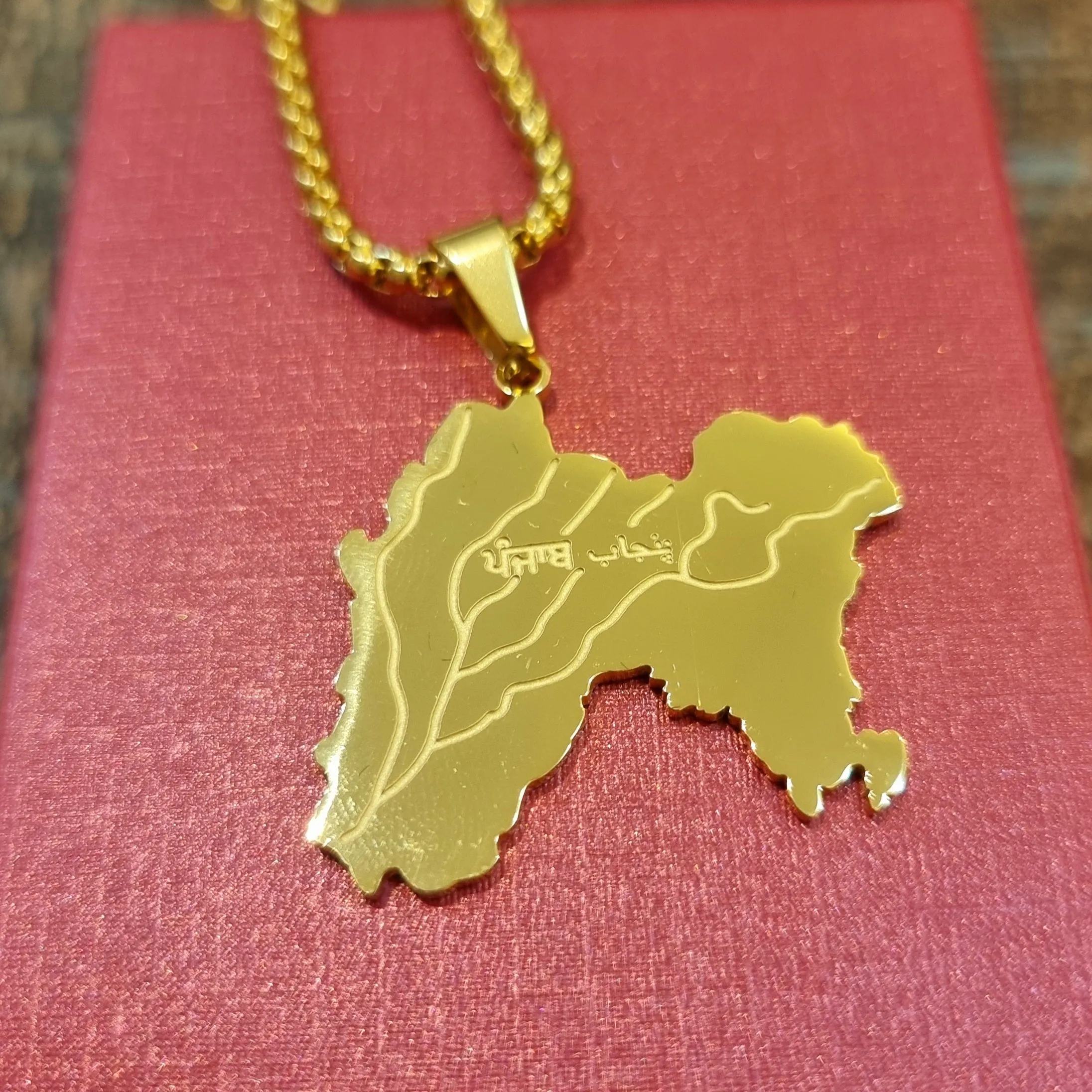 1908 Undivided Punjab Map Pendant Necklace