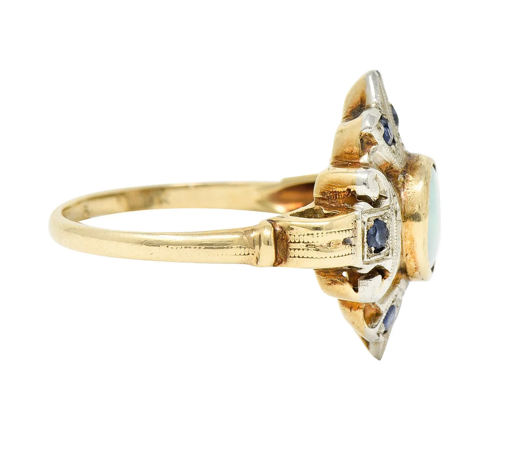 1920's Art Deco Opal Sapphire 10 Karat Two-Tone Gold Cluster Ring