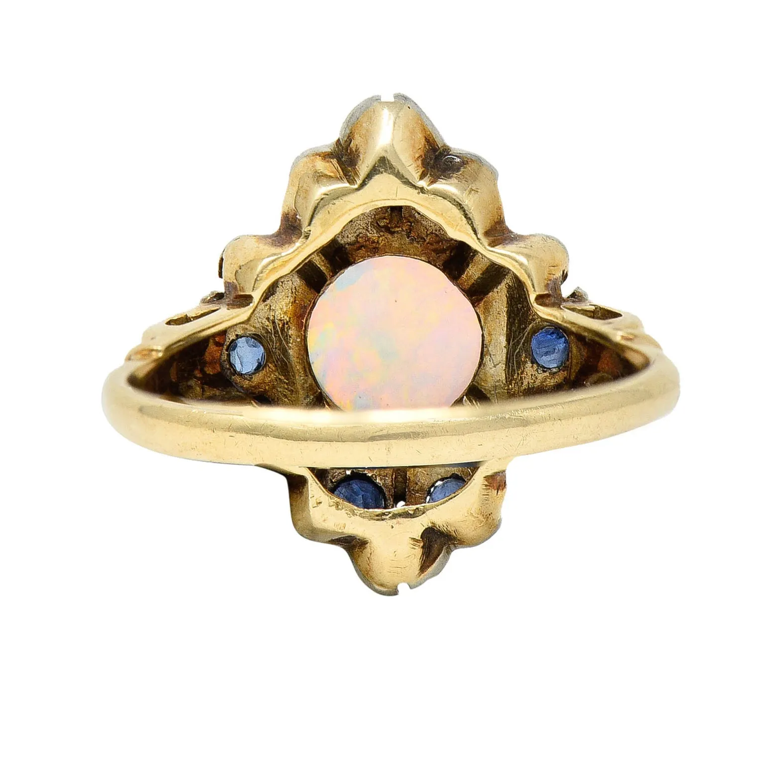 1920's Art Deco Opal Sapphire 10 Karat Two-Tone Gold Cluster Ring