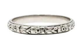 1930's Art Deco Platinum Orange Blossom Wedding Band Ring