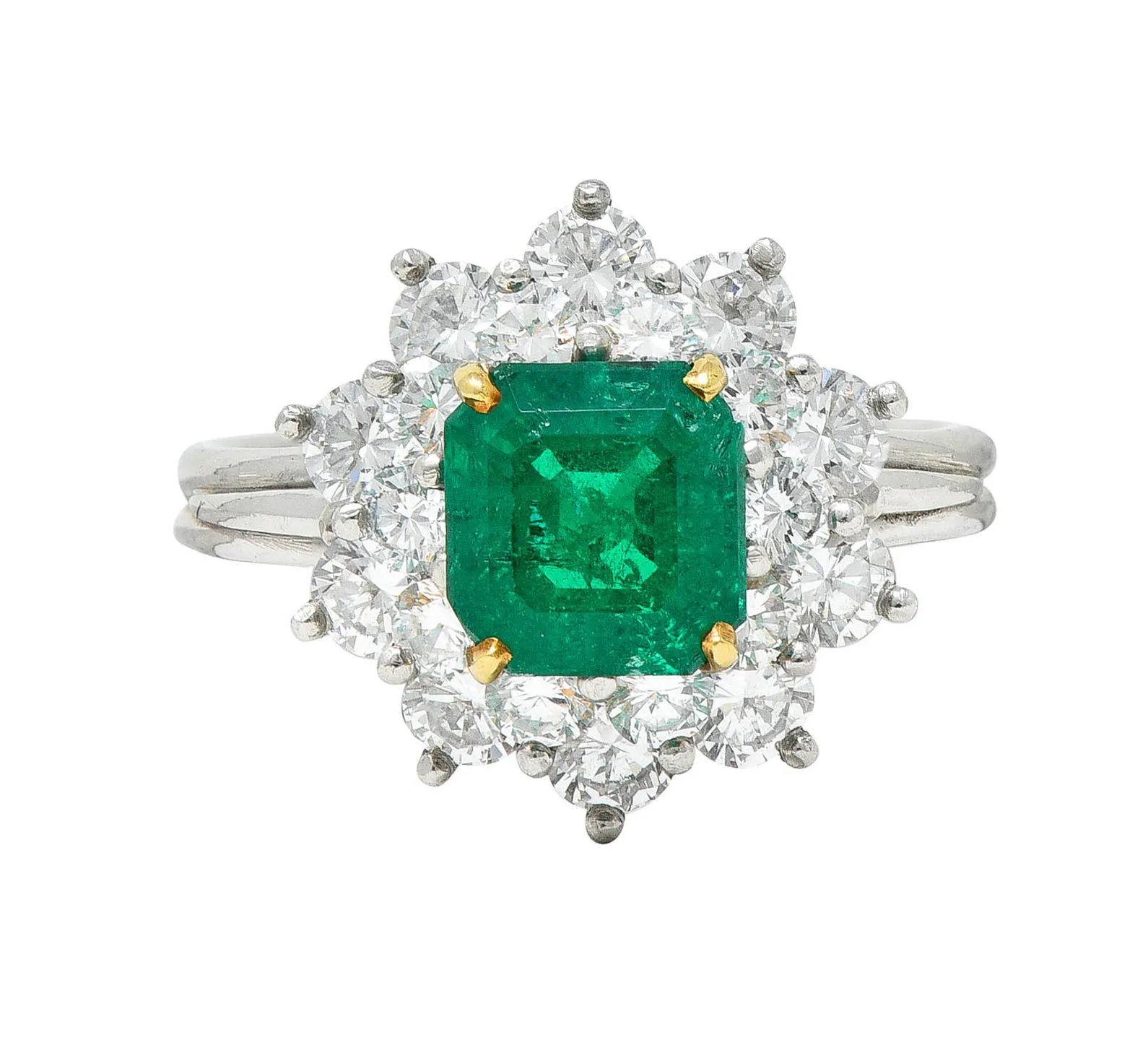 1950's Tiffany & Co. 2.45 CTW Emerald Diamond Platinum Cluster Ring