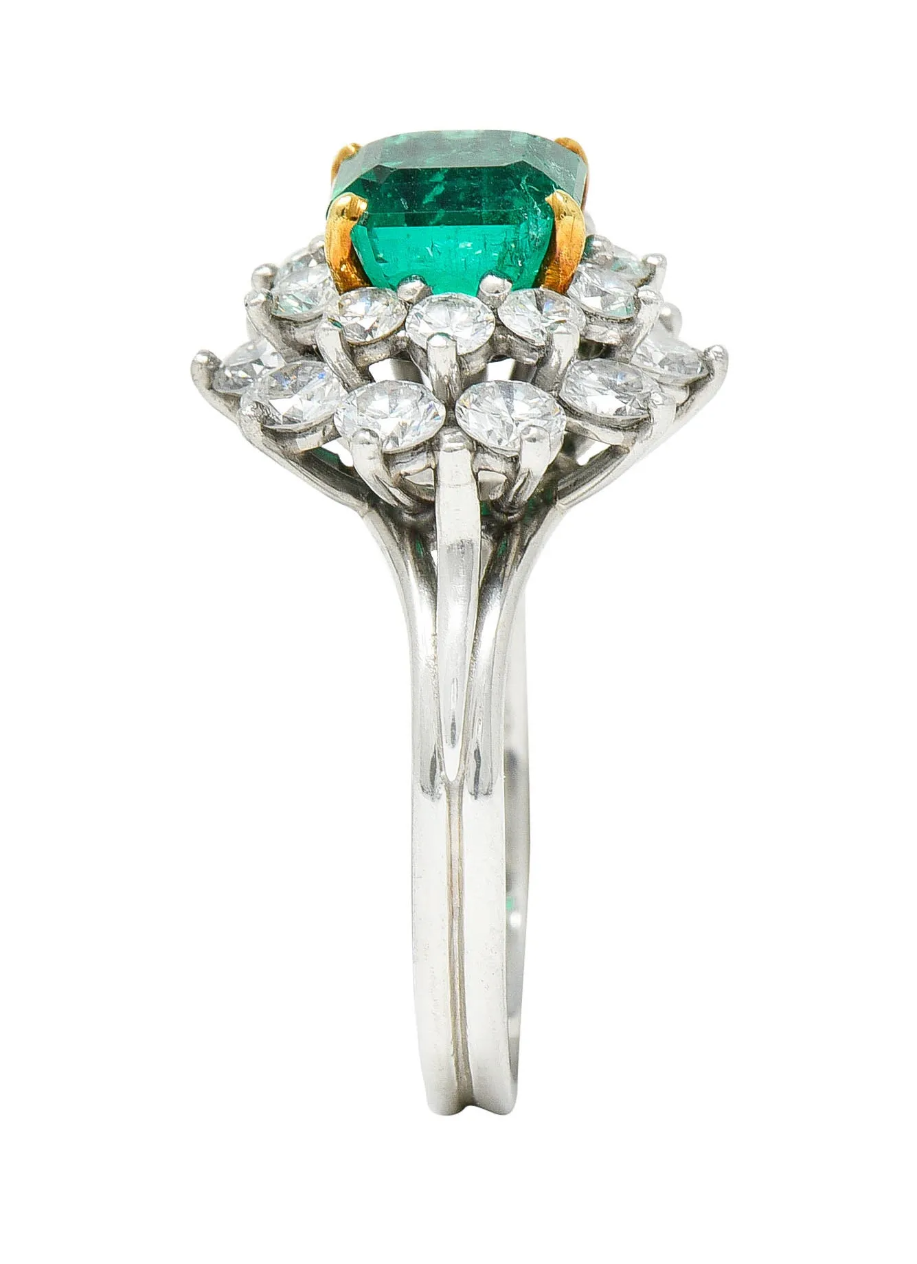 1950's Tiffany & Co. 2.45 CTW Emerald Diamond Platinum Cluster Ring