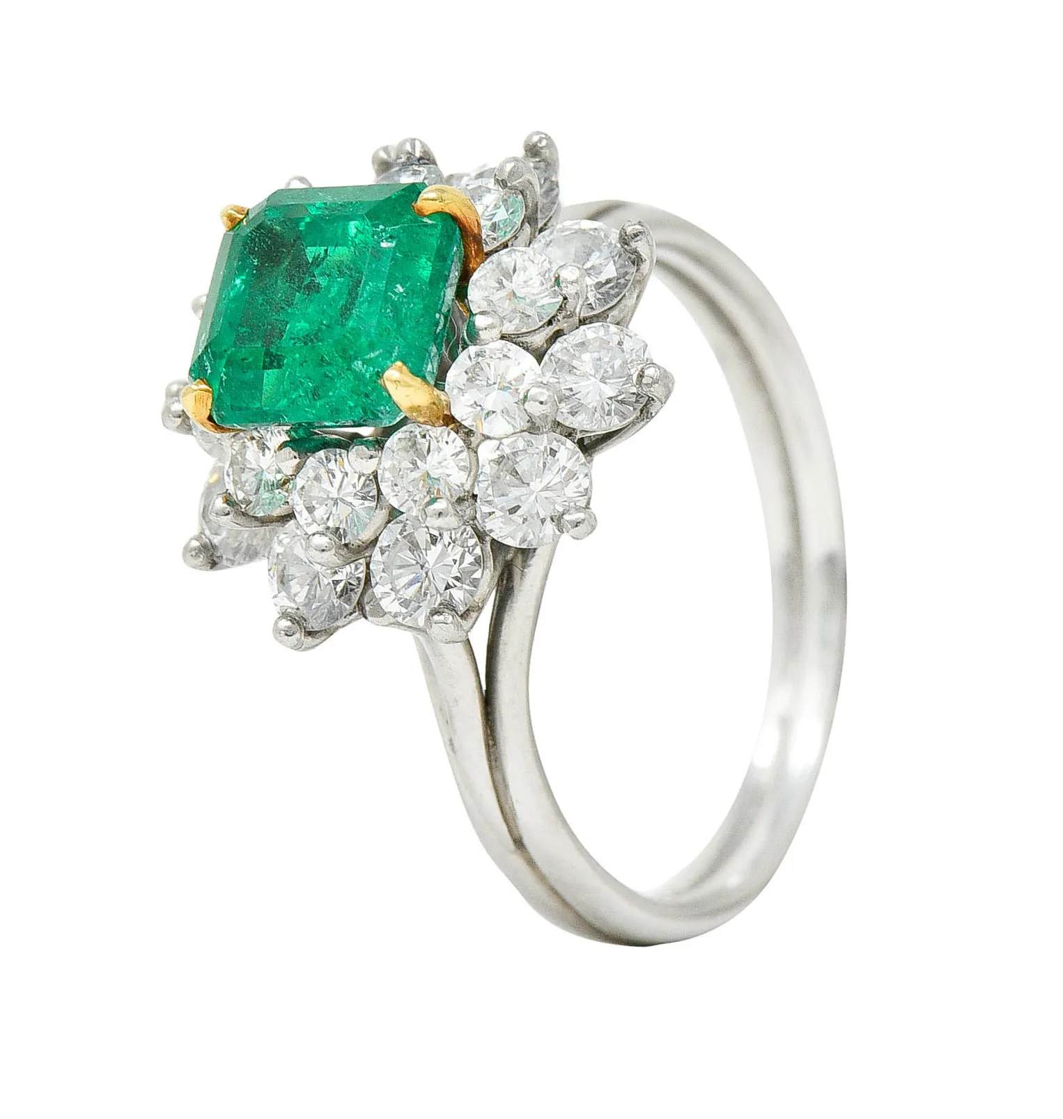 1950's Tiffany & Co. 2.45 CTW Emerald Diamond Platinum Cluster Ring