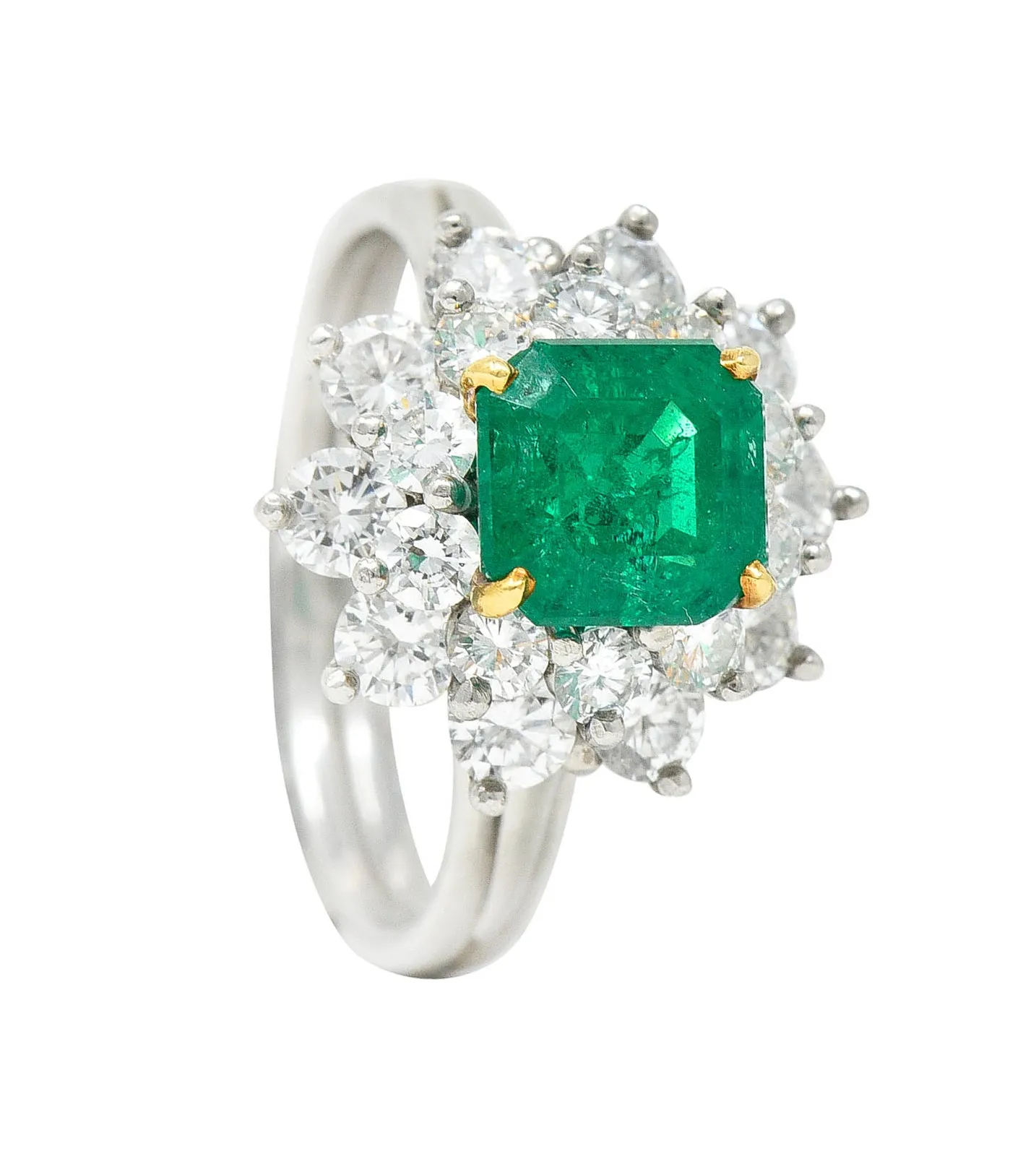 1950's Tiffany & Co. 2.45 CTW Emerald Diamond Platinum Cluster Ring