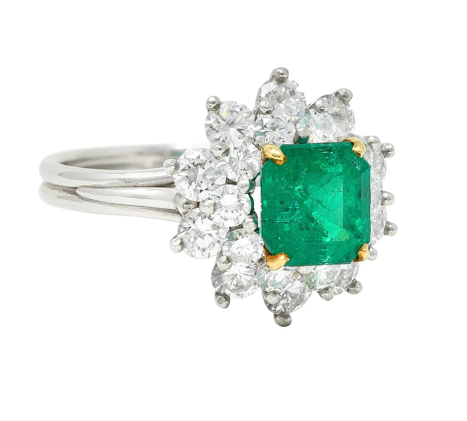 1950's Tiffany & Co. 2.45 CTW Emerald Diamond Platinum Cluster Ring