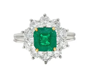 1950's Tiffany & Co. 2.45 CTW Emerald Diamond Platinum Cluster Ring