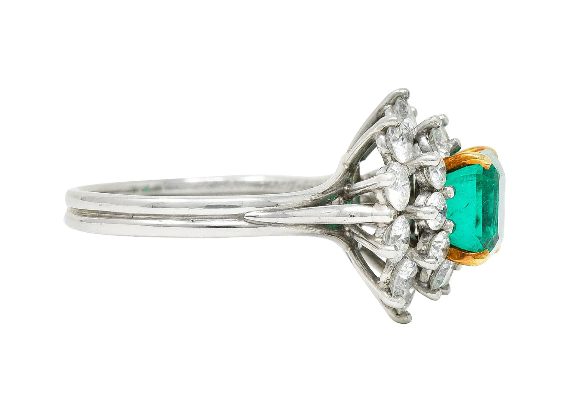 1950's Tiffany & Co. 2.45 CTW Emerald Diamond Platinum Cluster Ring