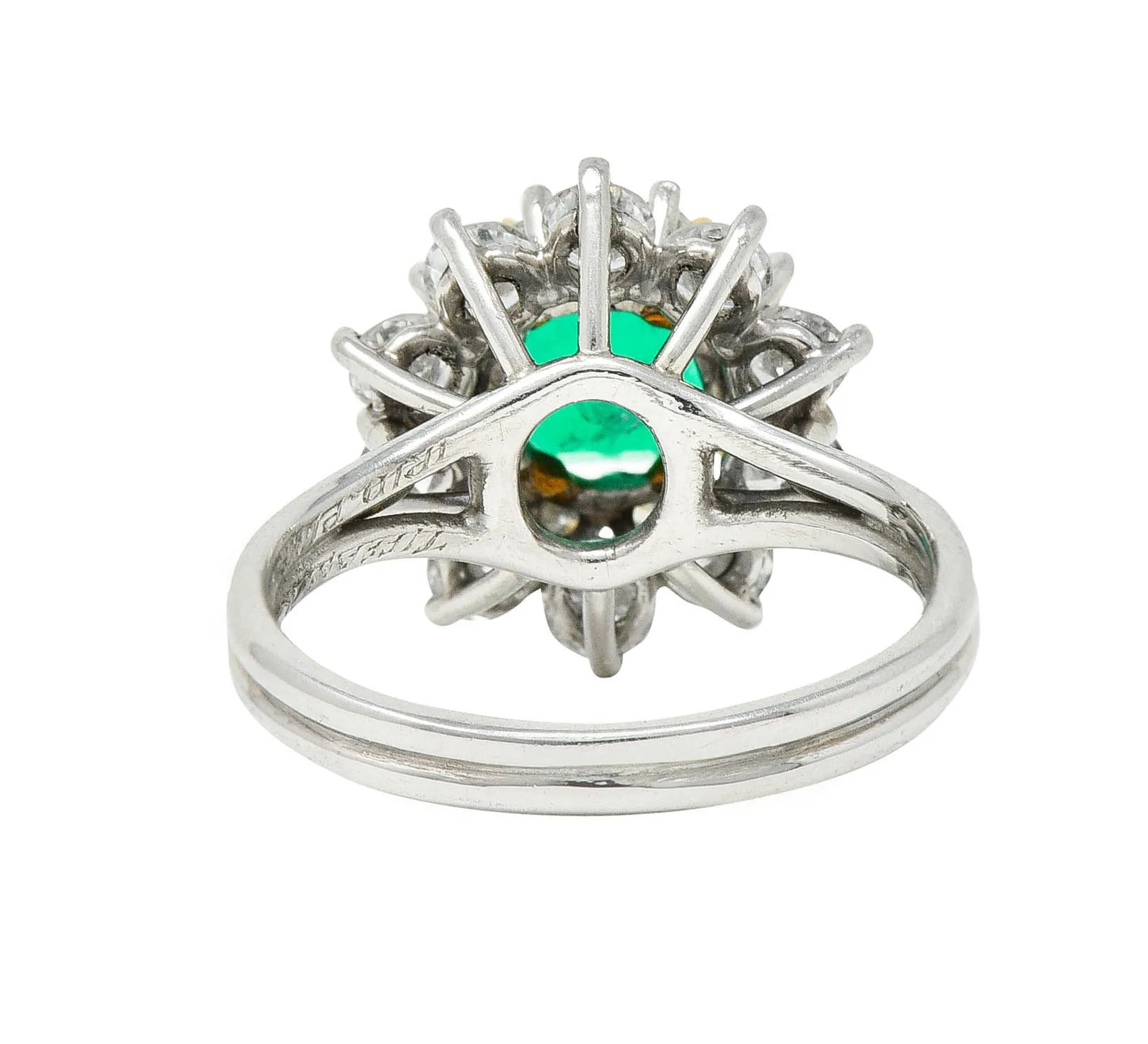 1950's Tiffany & Co. 2.45 CTW Emerald Diamond Platinum Cluster Ring