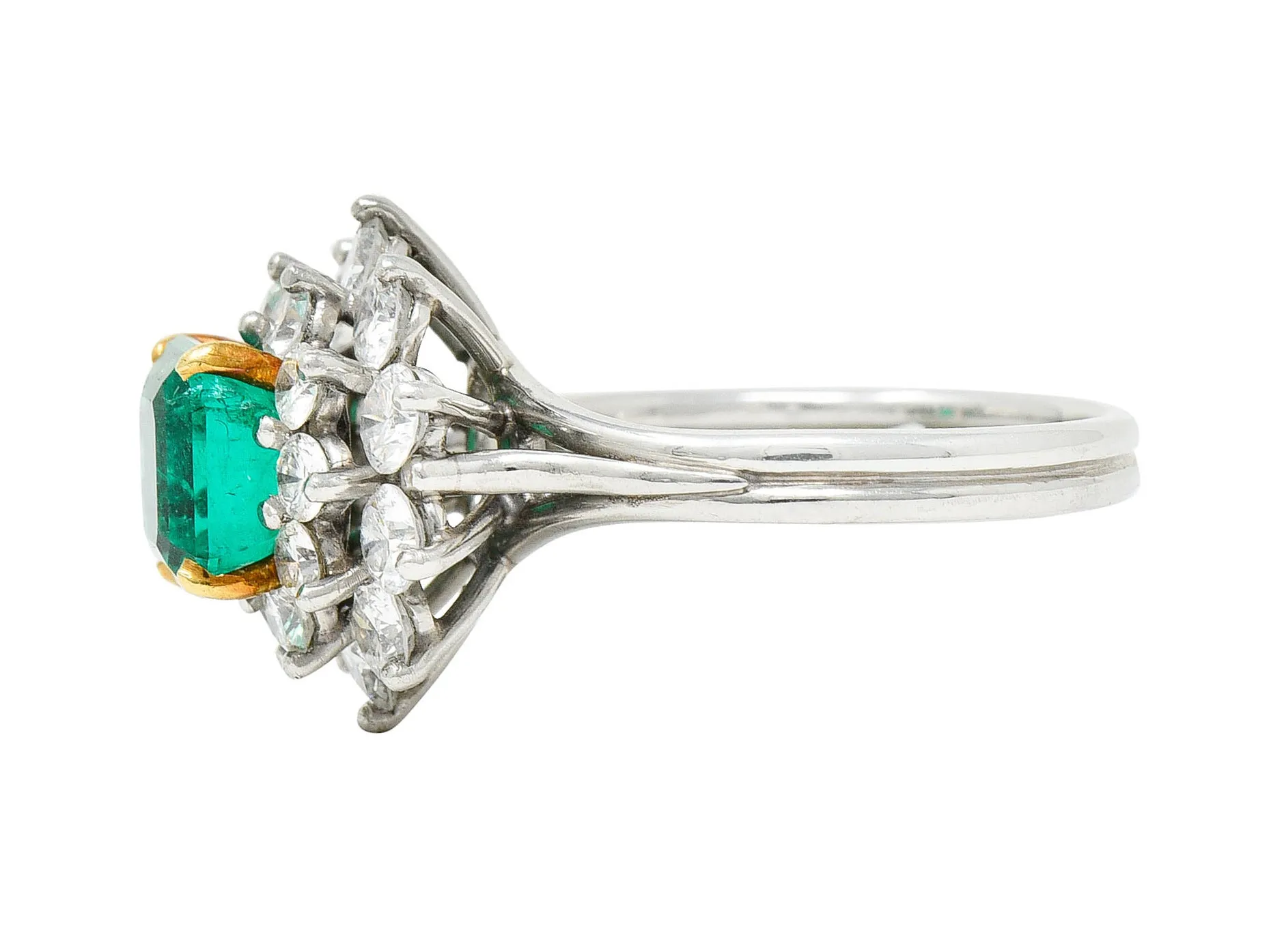 1950's Tiffany & Co. 2.45 CTW Emerald Diamond Platinum Cluster Ring