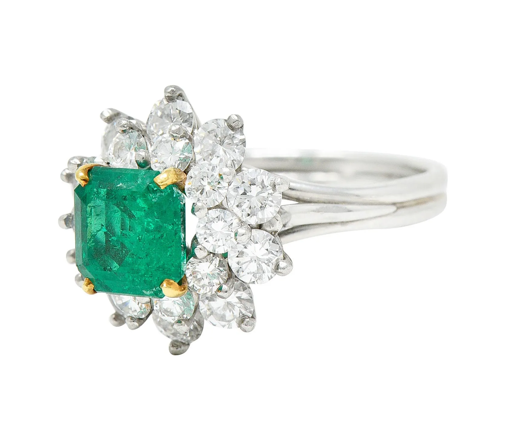 1950's Tiffany & Co. 2.45 CTW Emerald Diamond Platinum Cluster Ring