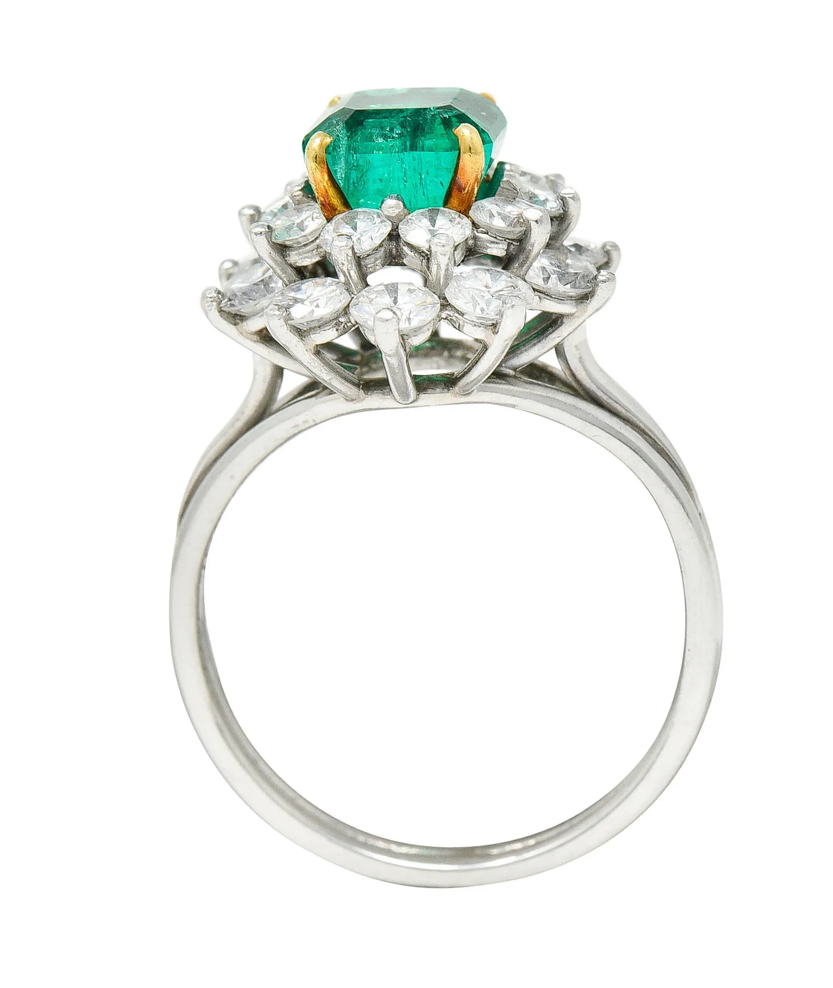 1950's Tiffany & Co. 2.45 CTW Emerald Diamond Platinum Cluster Ring