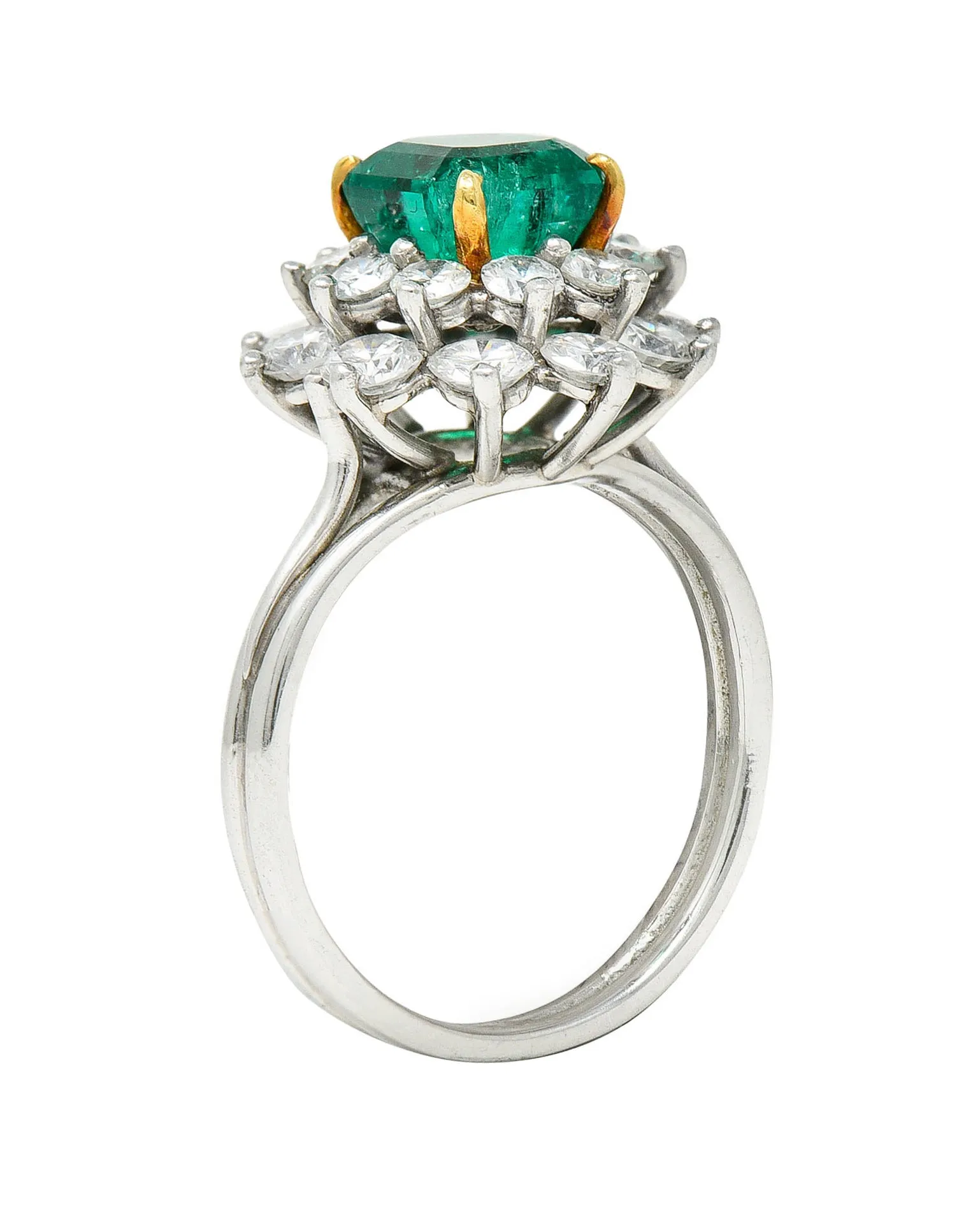 1950's Tiffany & Co. 2.45 CTW Emerald Diamond Platinum Cluster Ring