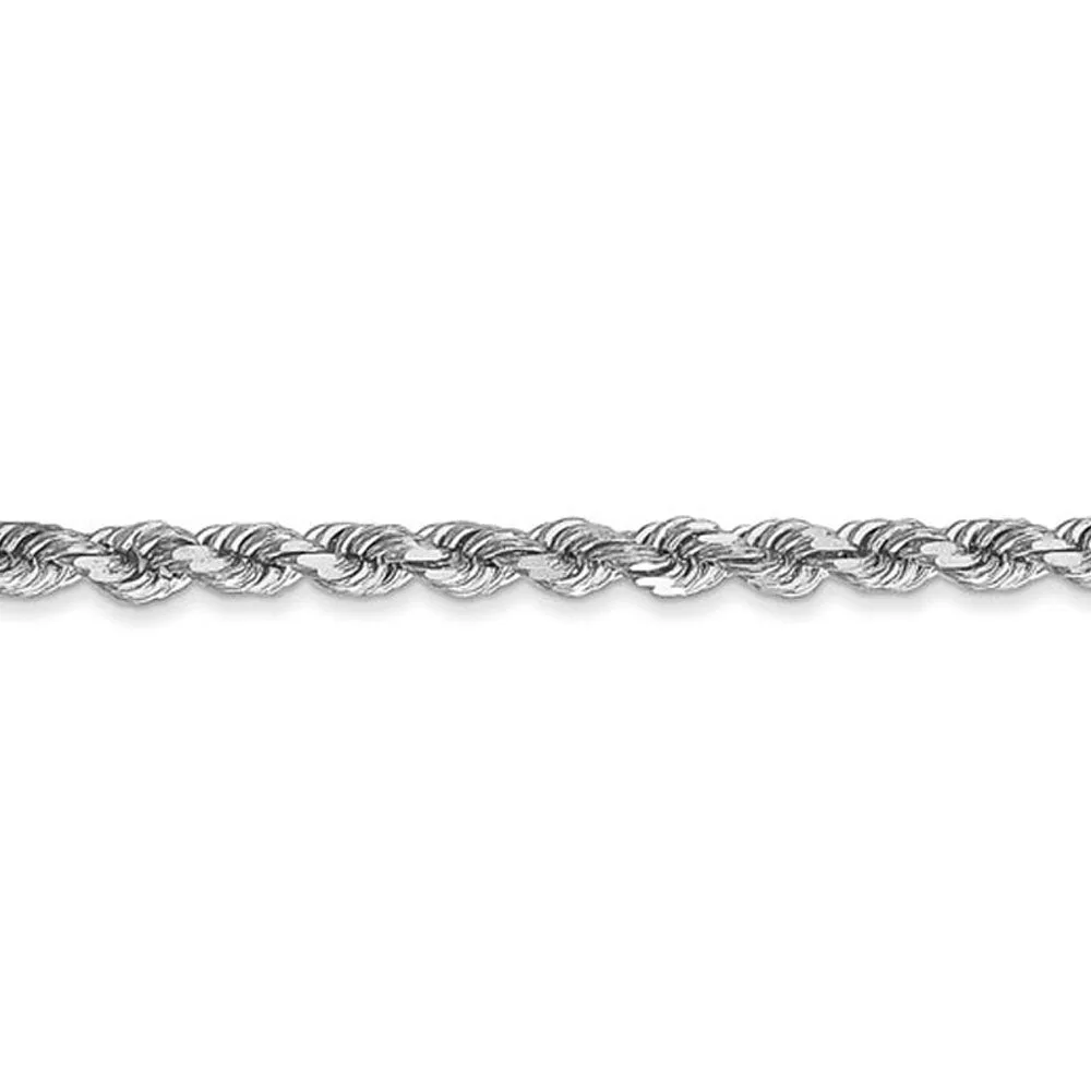 2.75mm 10k White Gold Solid Diamond Cut Rope Chain Necklace