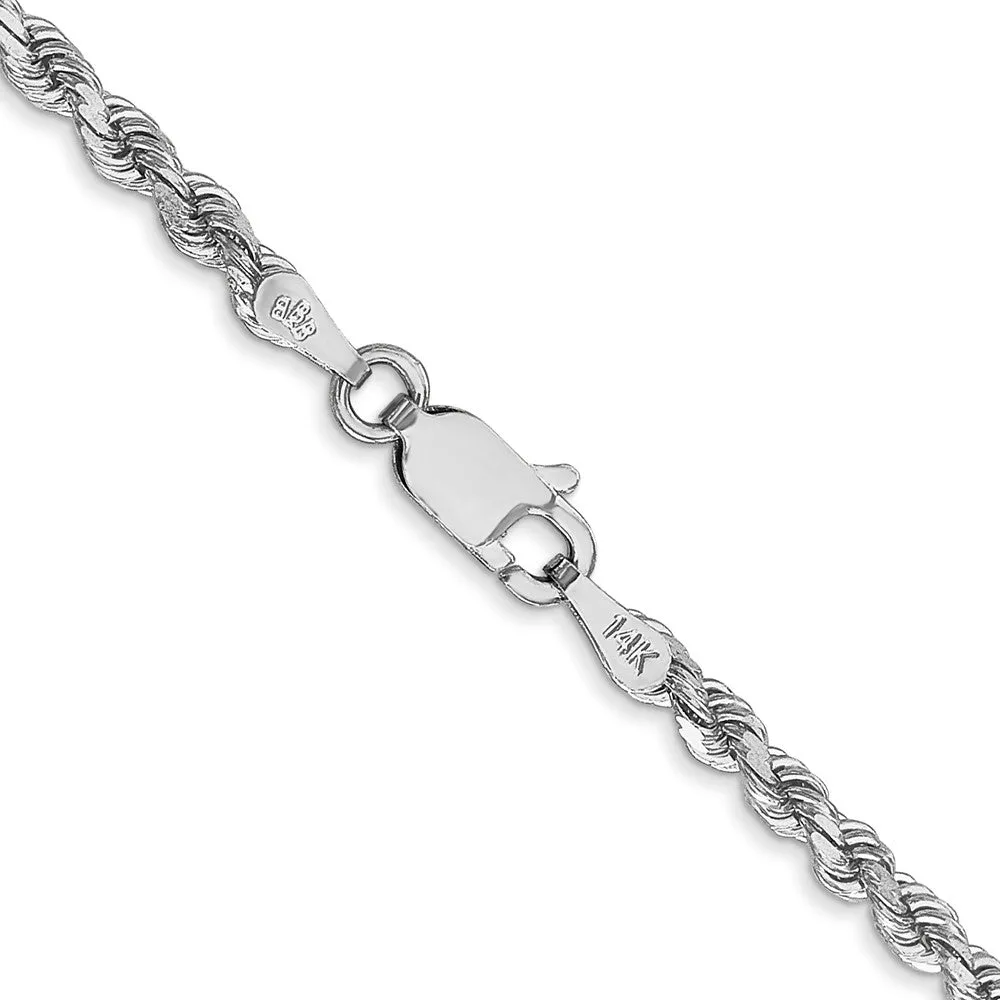 2.75mm 10k White Gold Solid Diamond Cut Rope Chain Necklace