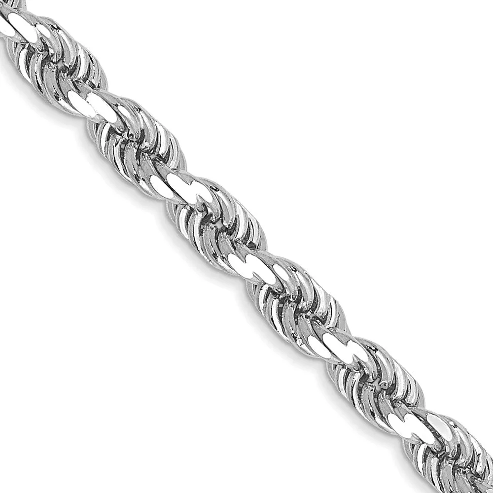 3.5mm 10k White Gold Solid Diamond Cut Rope Chain Necklace