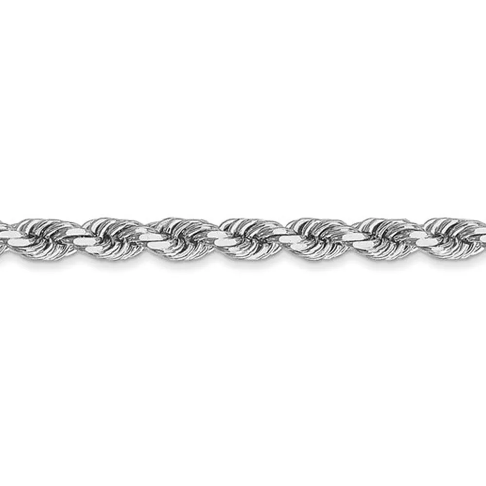 3.5mm 10k White Gold Solid Diamond Cut Rope Chain Necklace