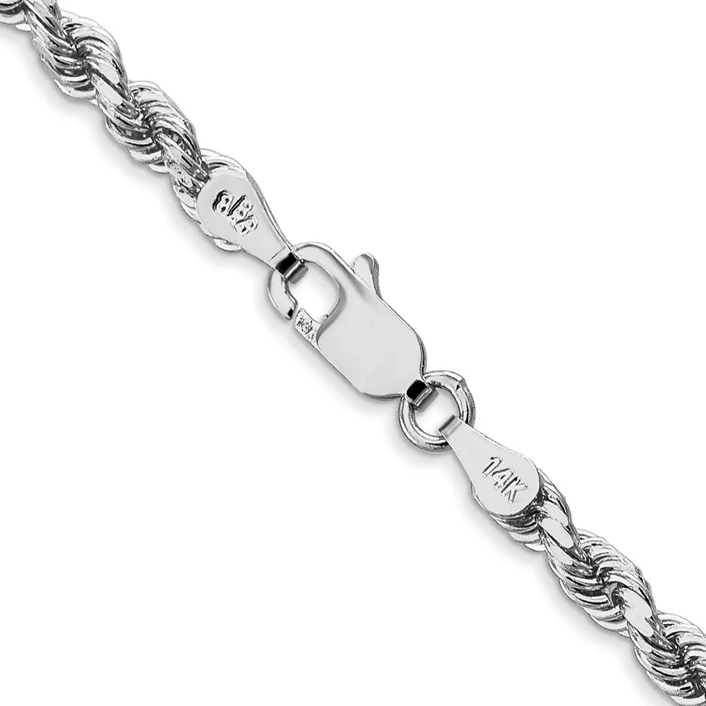 3.5mm 10k White Gold Solid Diamond Cut Rope Chain Necklace