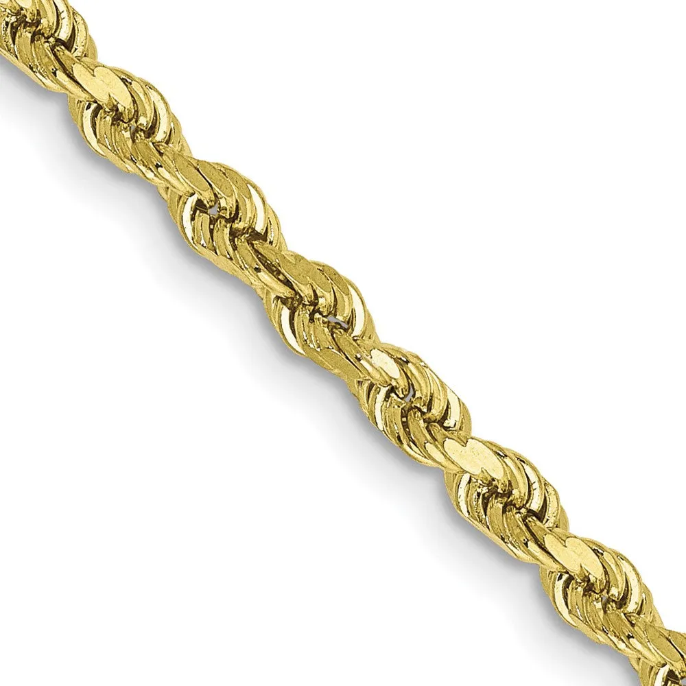 3mm 10K Yellow Gold Hollow Diamond Cut Rope Chain Necklace