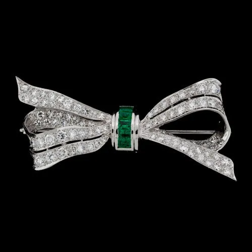 4ct tw Diamond & Emerald Bow Brooch