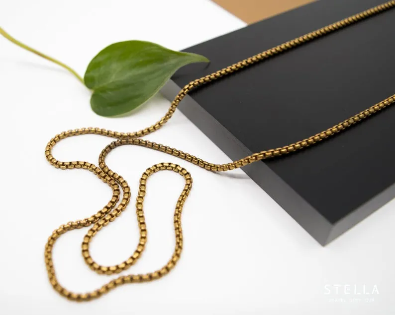 4mm Gold Box Chain Necklace