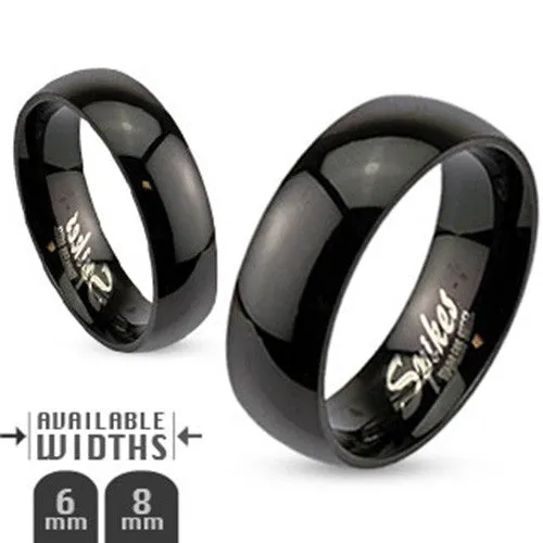 6mm Glossy Mirror Polished Black IP Dome Band Ring 316L Stainless Steel