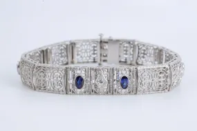 7 14k White Gold 0.50tcw Sapphire 0.05tcw Diamond Openwork Bracelet (18.58g.)