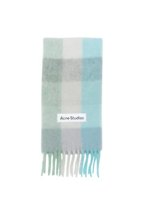 Acne Studios Mohair Checked Scarf (Turquoise/Grey/Mint Green)