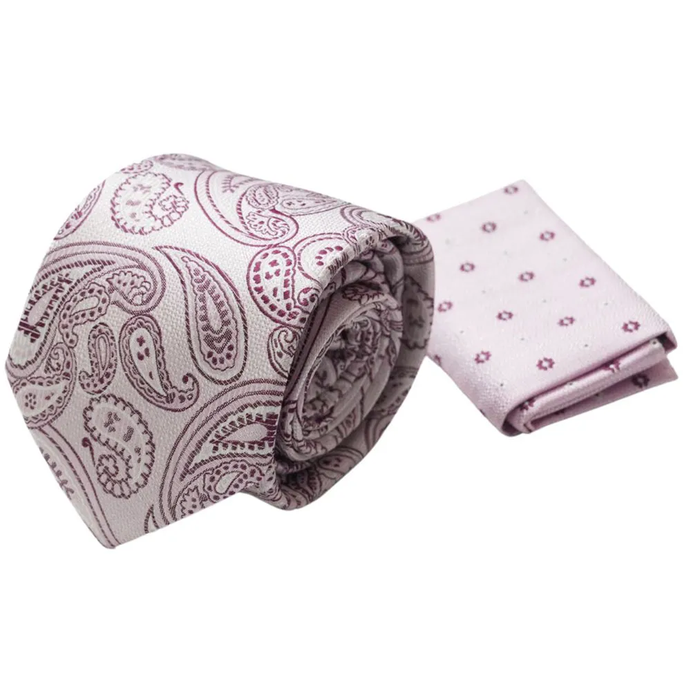 Amanda Christensen Pink Paisley Tie And Pocket Square | Menswear Online