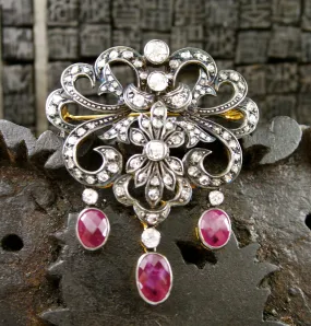 Antique Georgian Brooch/Pin with Diamonds and Rubies